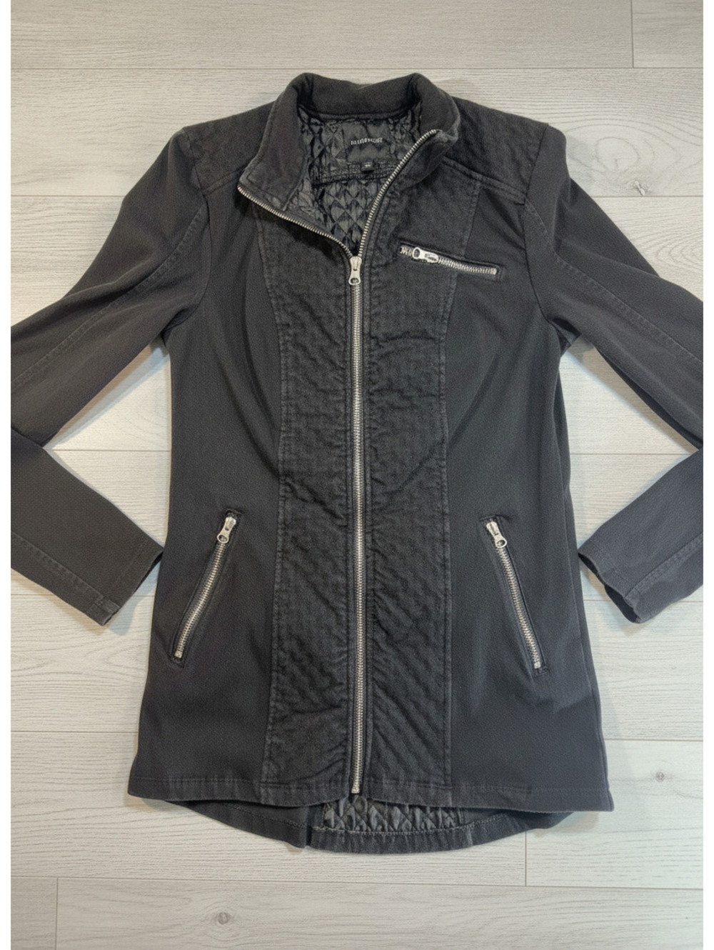 Liverpool Black Quilted Long Sleeve Jacket with Zipper Pockets, Size Small
